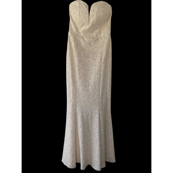 bailey blue Dresses & Skirts - Bailey Blue Cream Gold Sequin Embellished Strapless Maxi Gown Formal Dress Large